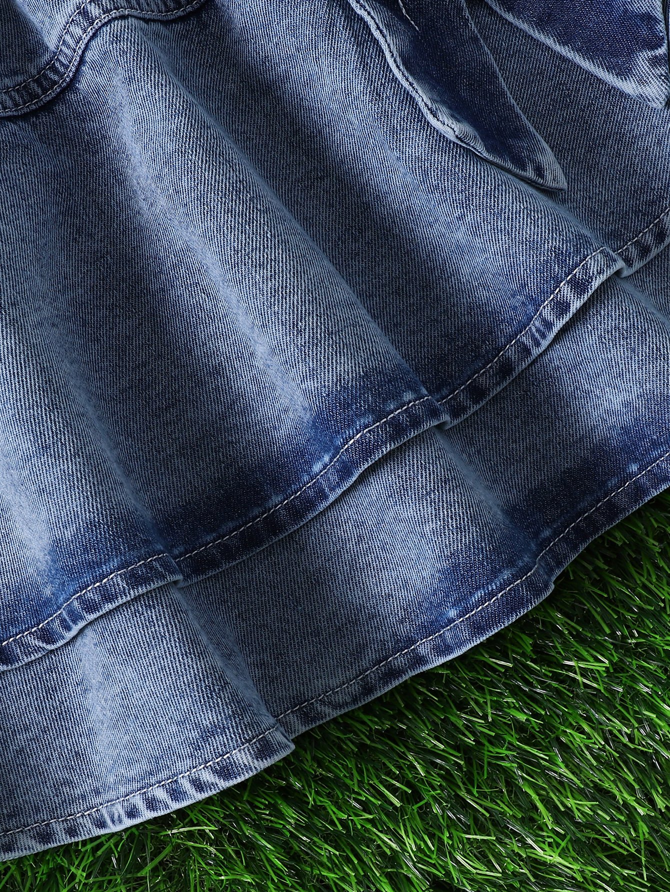 Girls Tiered Denim Skirt With Bow Details