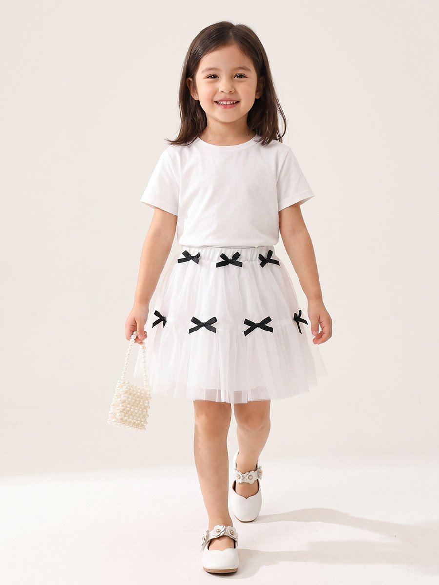 Girls White Tulle Bow Skirt