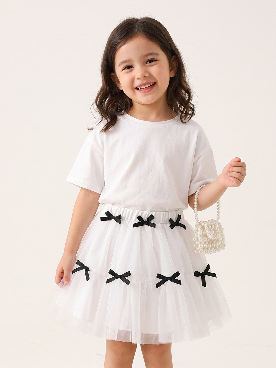 Girls White Tulle Bow Skirt