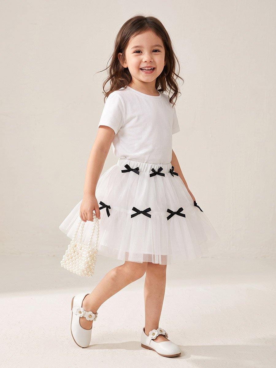 Girls White Tulle Bow Skirt
