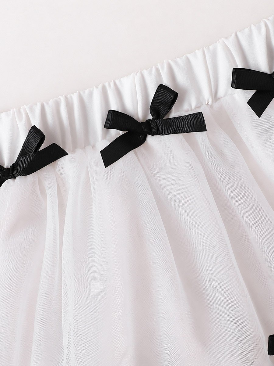Girls White Tulle Bow Skirt
