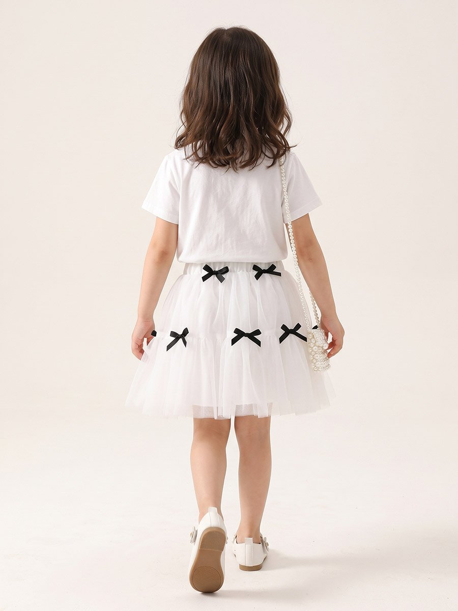 Girls White Tulle Bow Skirt