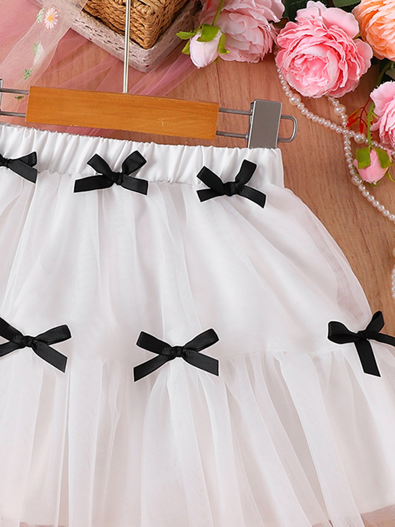 Girls White Tulle Bow Skirt