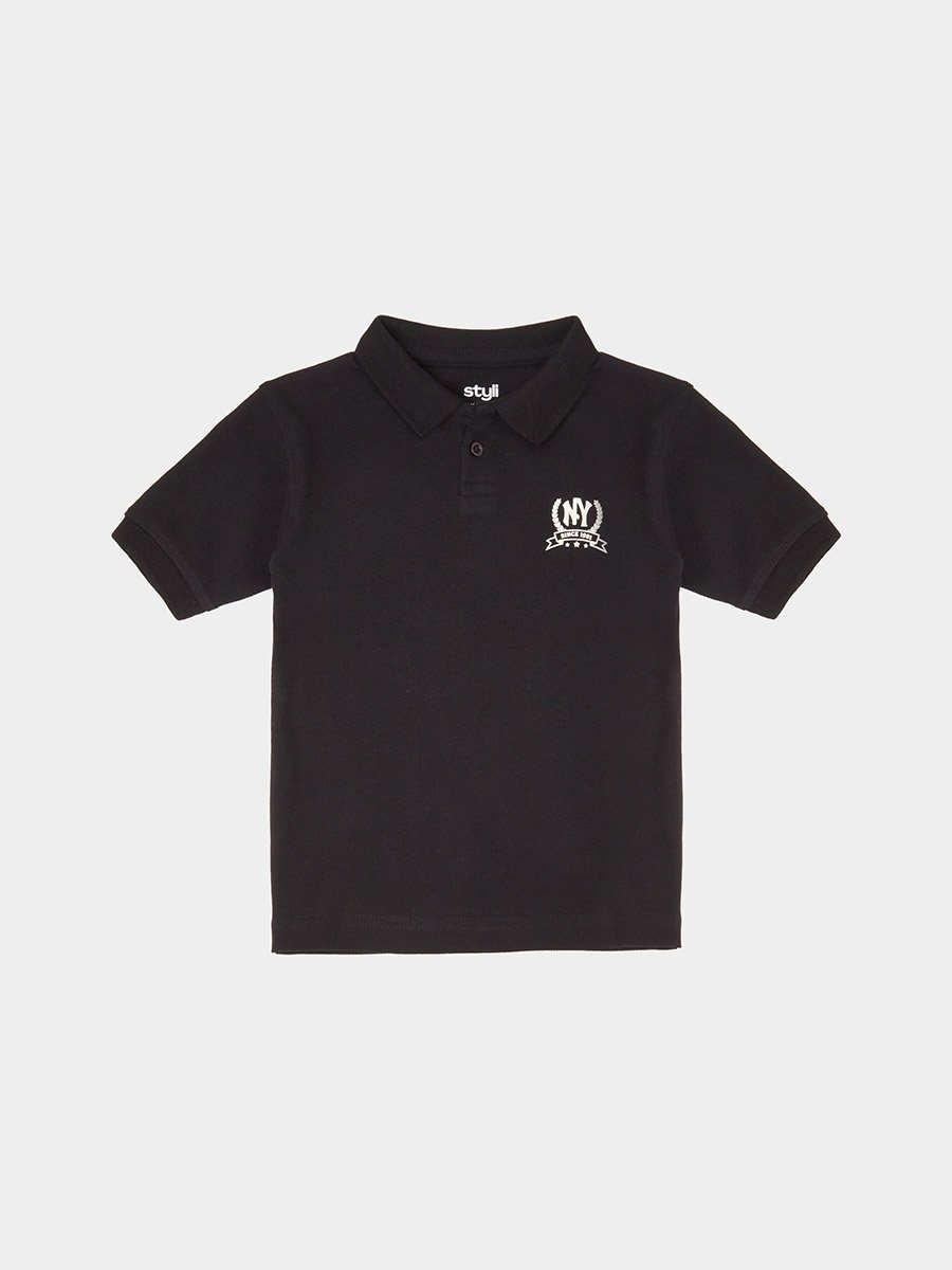 Baby Boy Black NY Print Regular Fit Polo T-Shirt