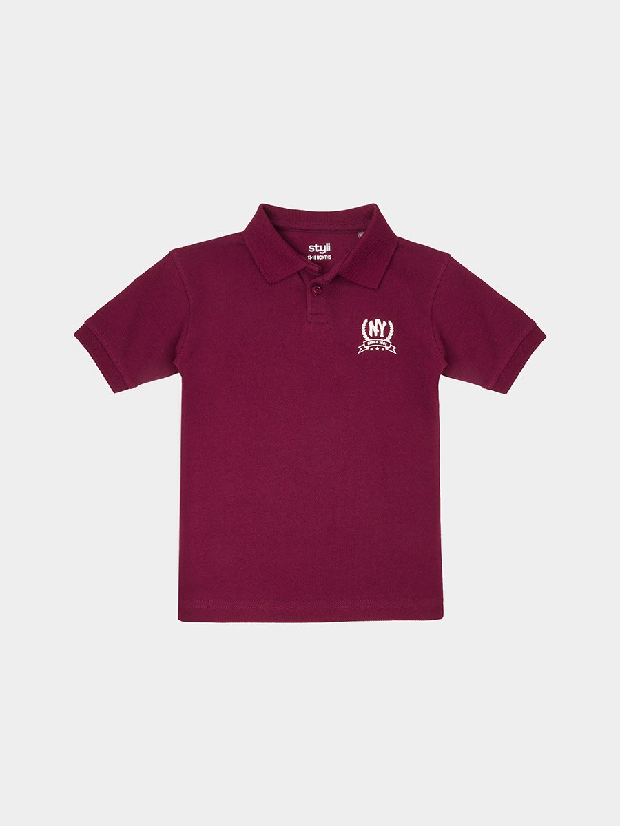 Baby Boy Burgundy NY Print Regular Fit Polo T-Shirt