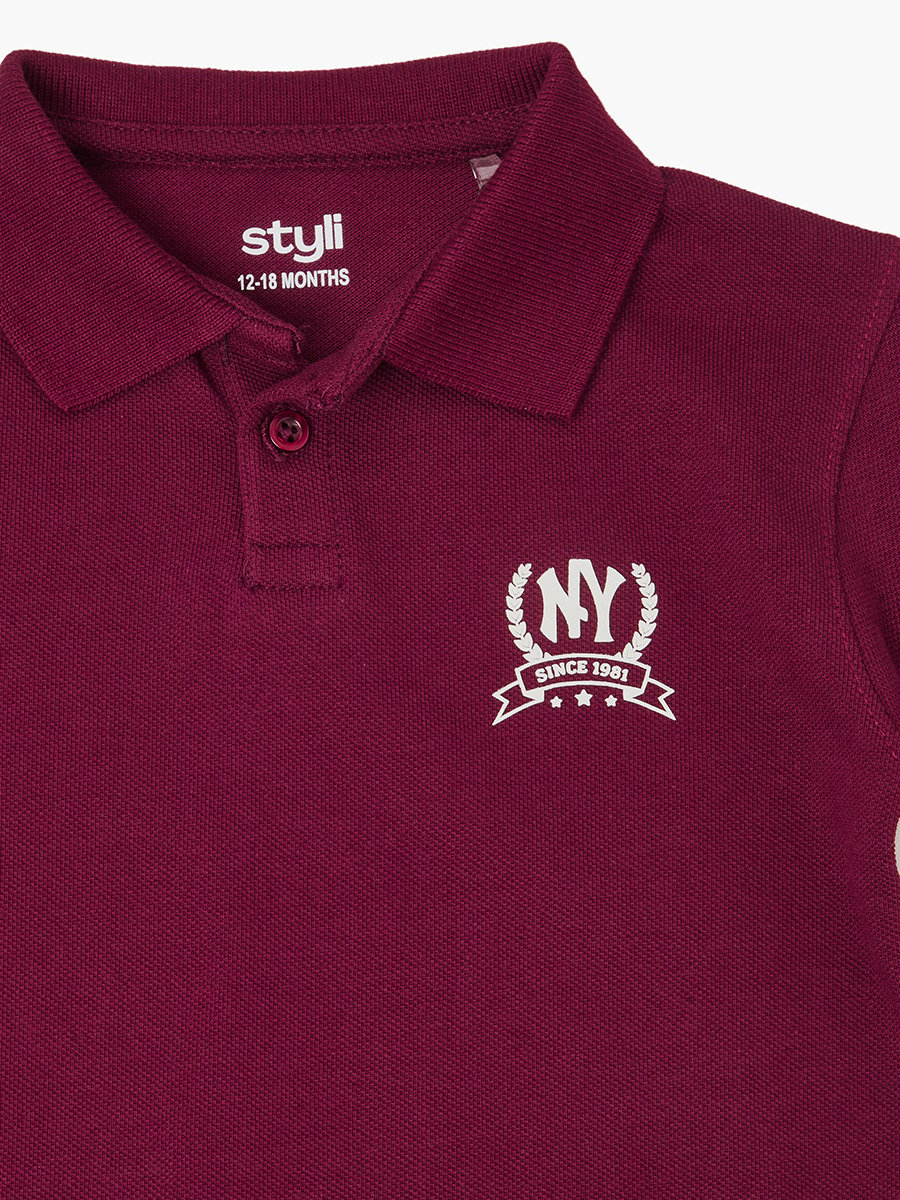 Baby Boy Burgundy NY Print Regular Fit Polo T-Shirt