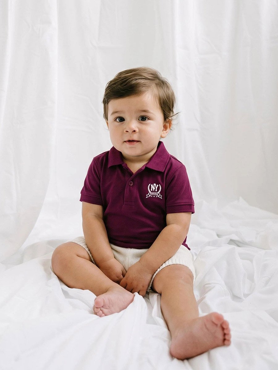 Baby Boy Burgundy NY Print Regular Fit Polo T-Shirt