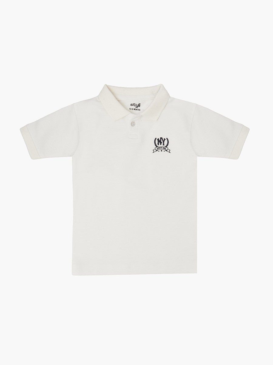 Baby Boy Off White NY Print Regular Fit Polo T-Shirt