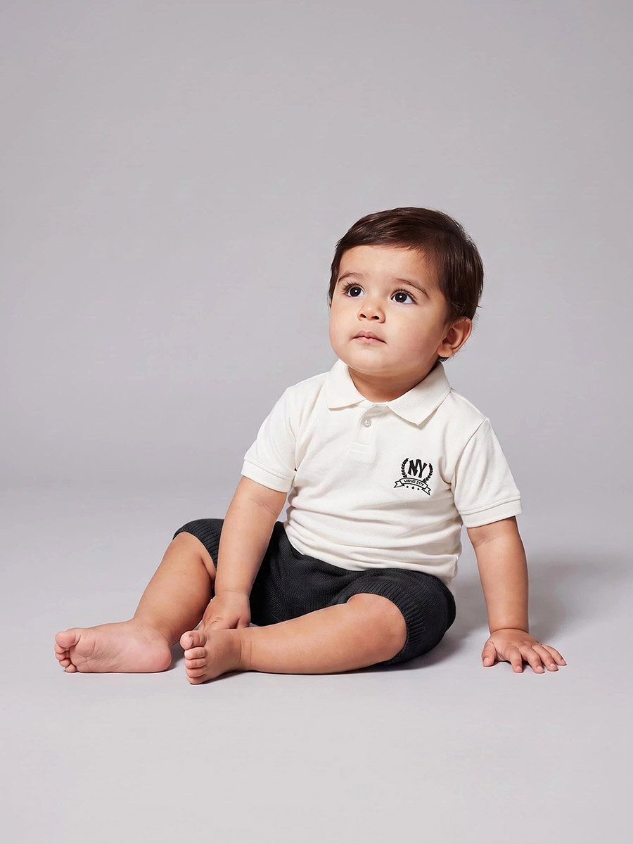 Baby Boy Off White NY Print Regular Fit Polo T-Shirt