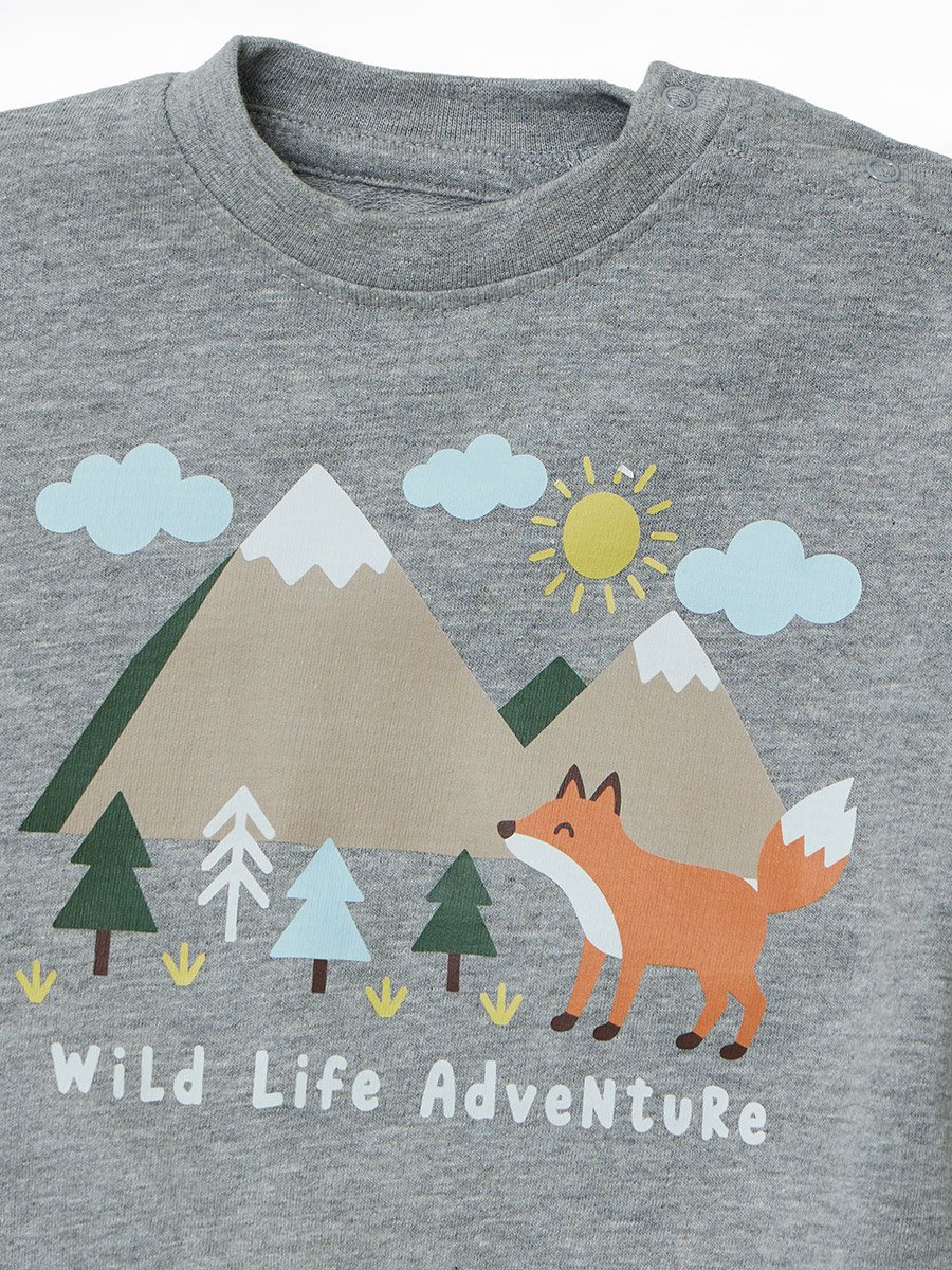 Baby Boys Grey Cotton Sweatshirt with Shoulder Snap