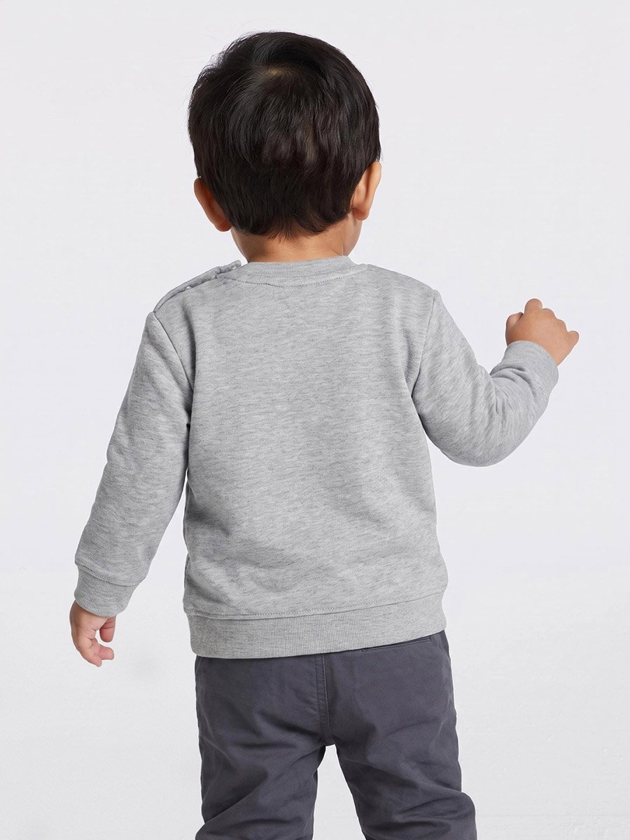 Baby Boys Grey Cotton Sweatshirt with Shoulder Snap