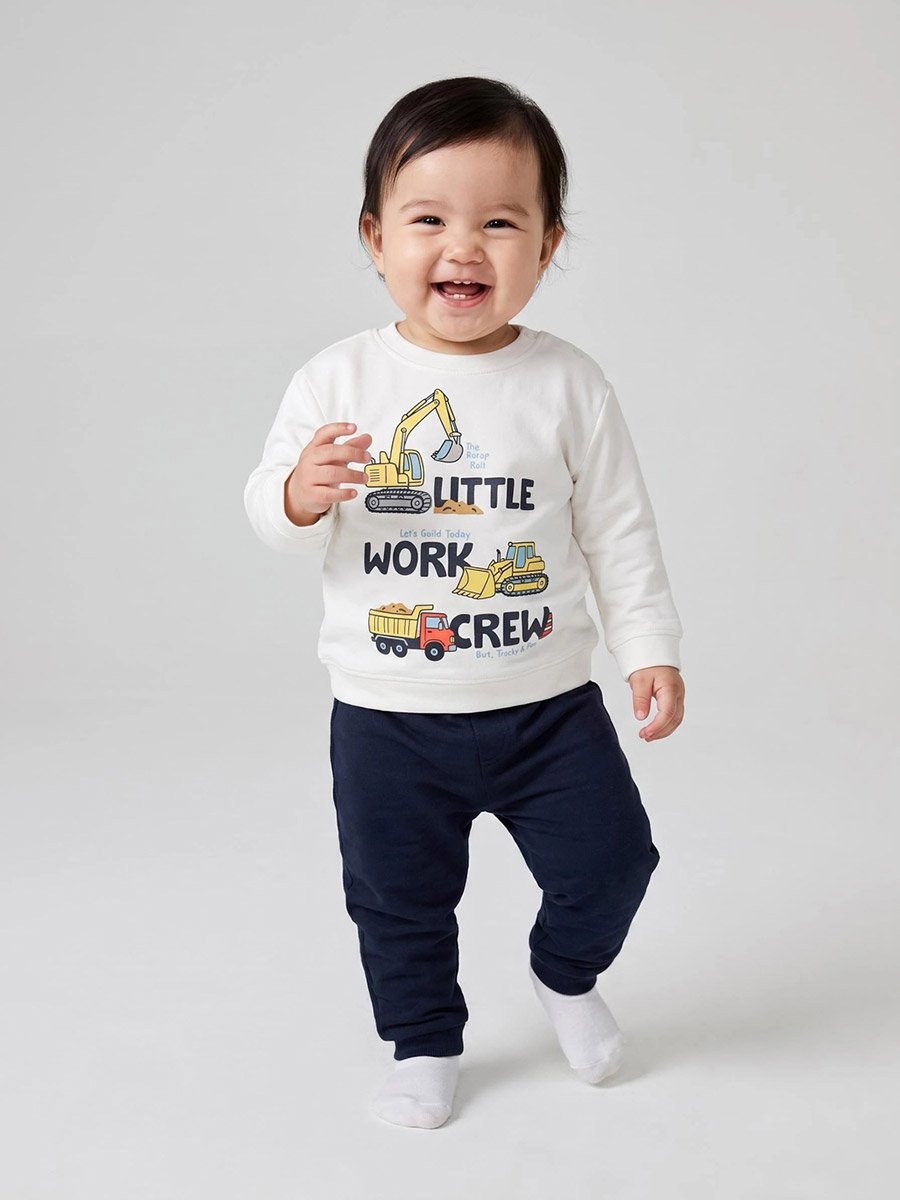 Baby Boys Off White Cotton Sweatshirt with Shoulder Snap