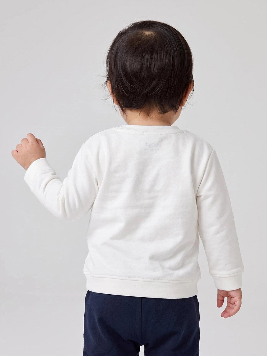 Baby Boys Off White Cotton Sweatshirt with Shoulder Snap