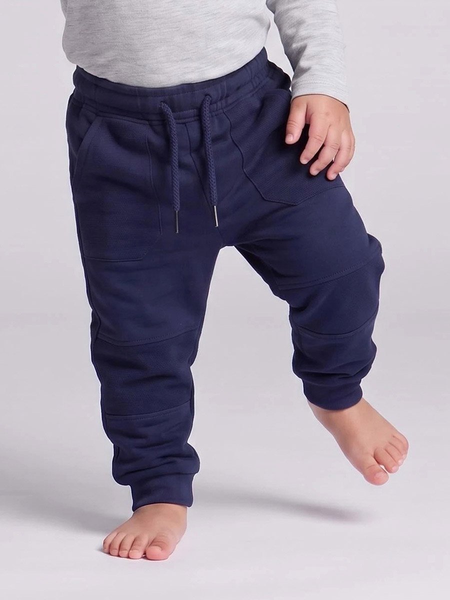 Baby Boy Navy Blue Pull On Joggers with Knee Patch