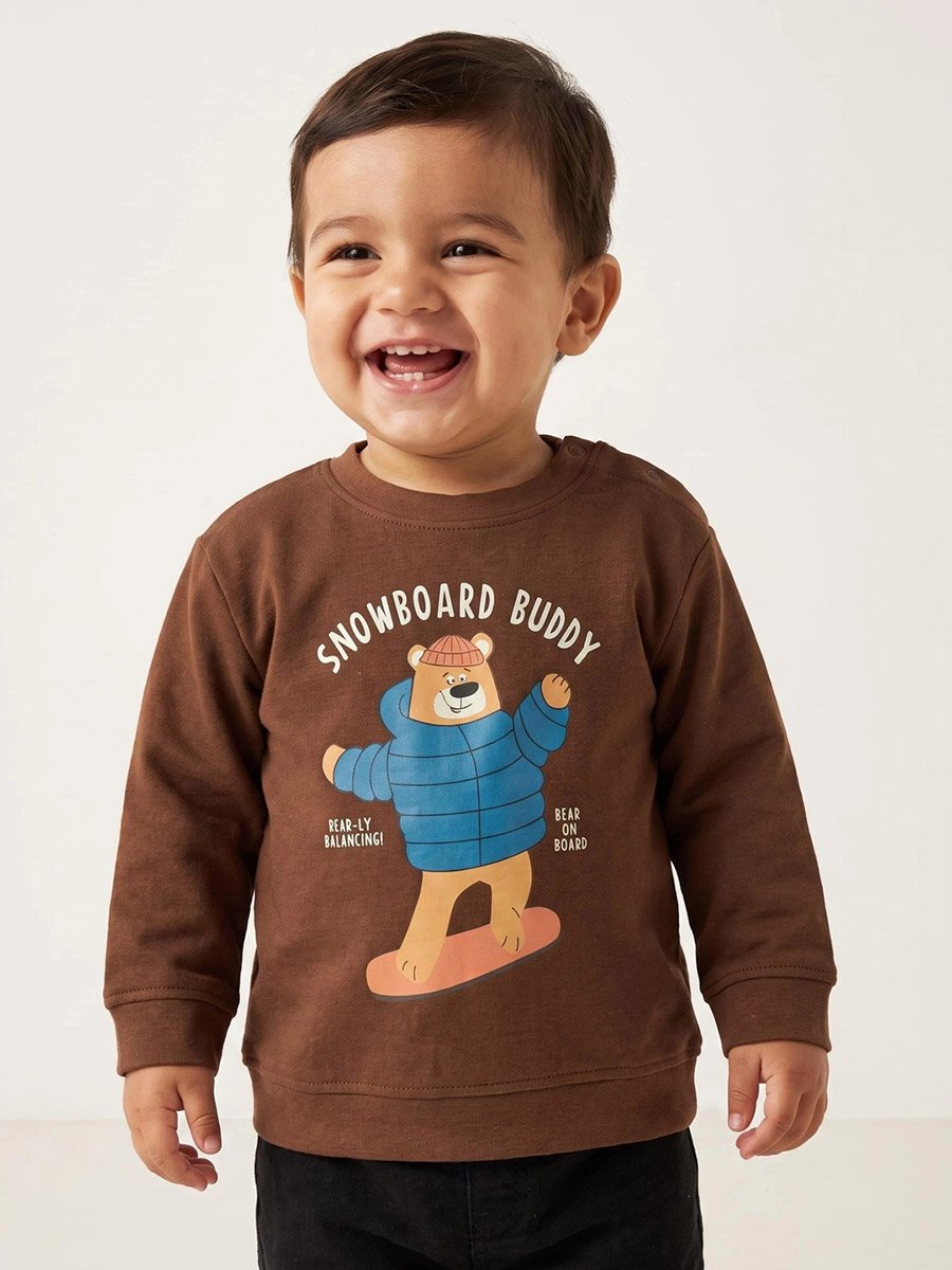 Baby Boy Brown Graphic Print Regular Fit Sweatshirt
