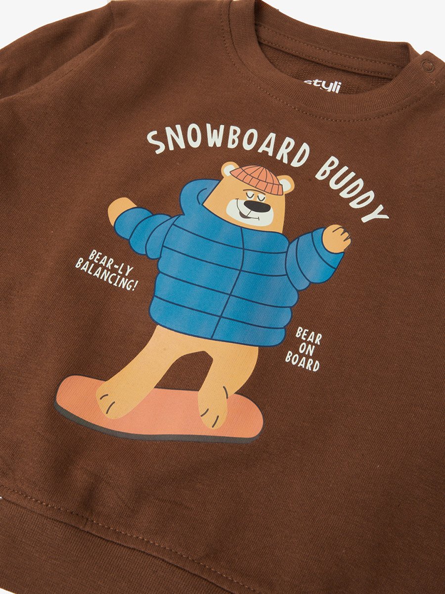 Baby Boy Brown Graphic Print Regular Fit Sweatshirt