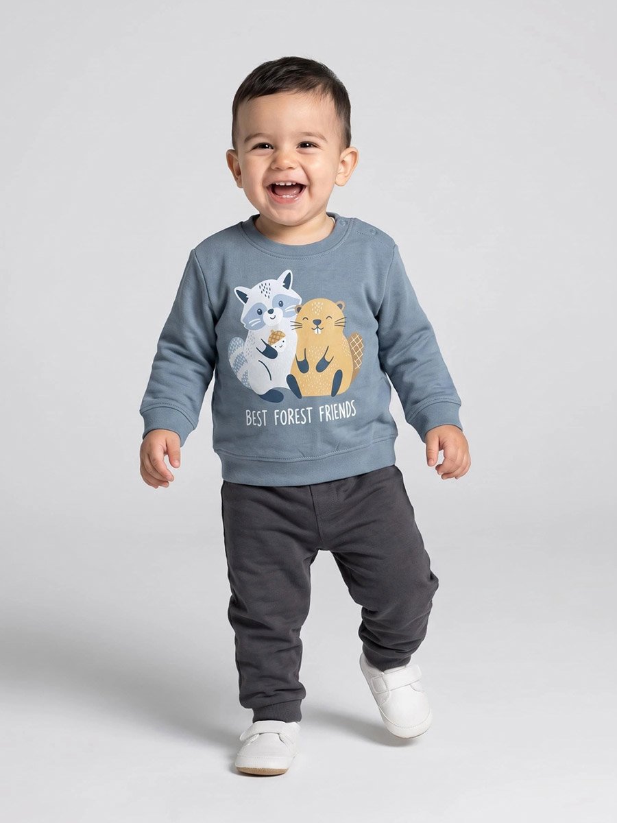 Baby Boys Blue Cotton Sweatshirt with Shoulder Snap