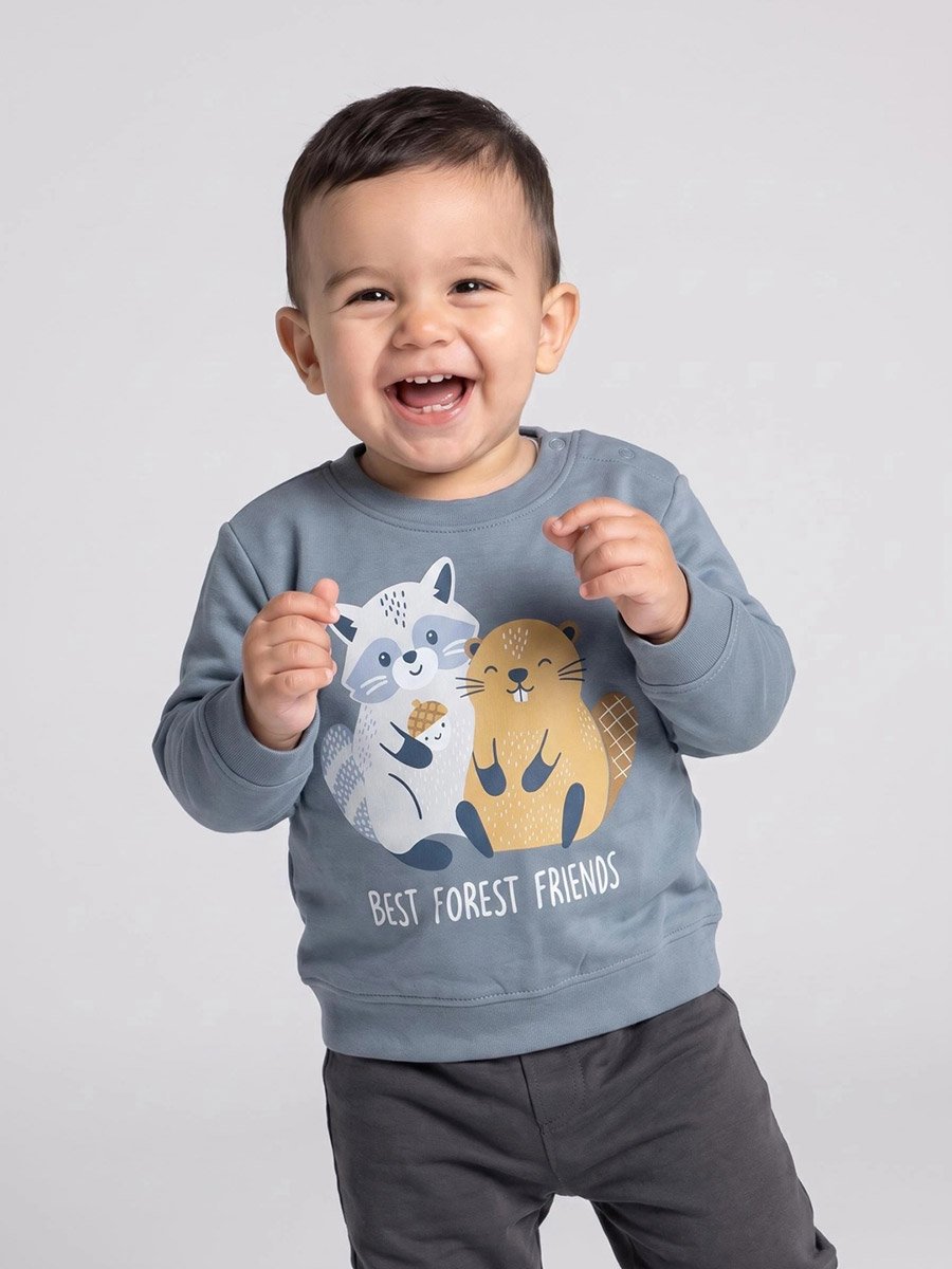 Baby Boys Blue Cotton Sweatshirt with Shoulder Snap