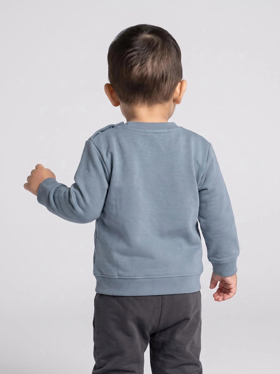 Baby Boys Blue Cotton Sweatshirt with Shoulder Snap