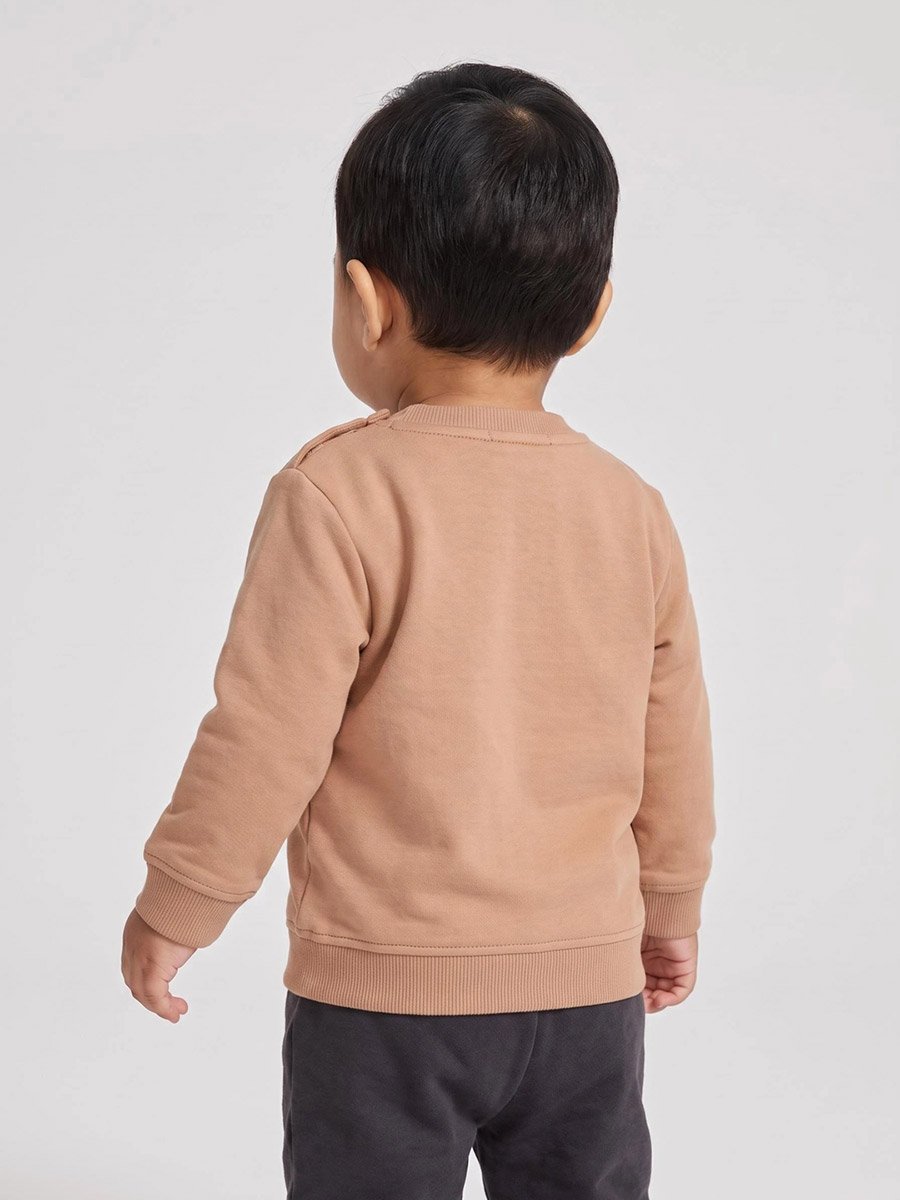 Baby Boy Brown Graphic Sweatshirt with Shoulder Snap