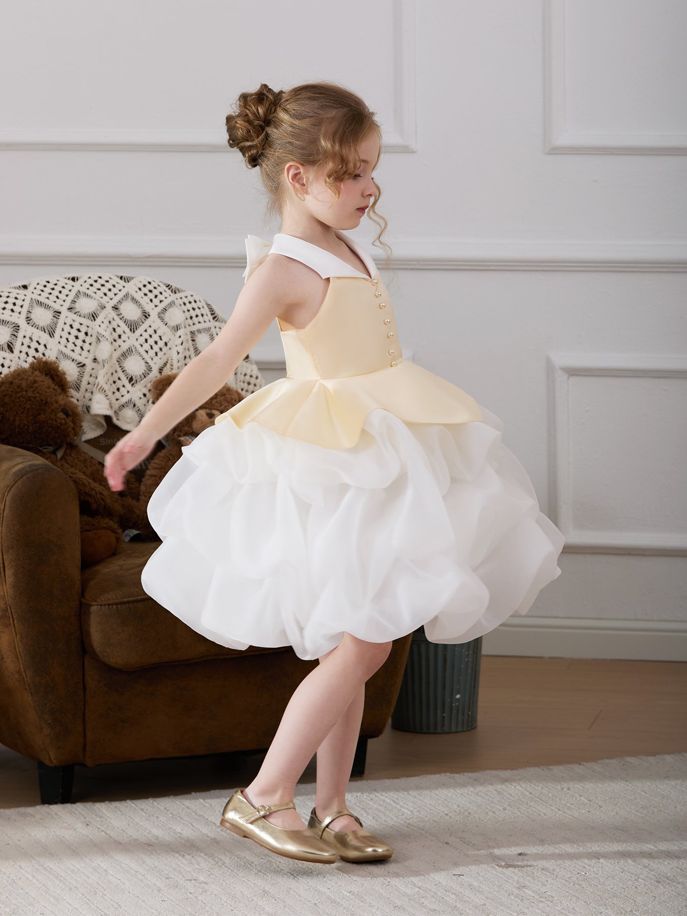 Girls Pearls Embellished Bow Detail A-Line Dress