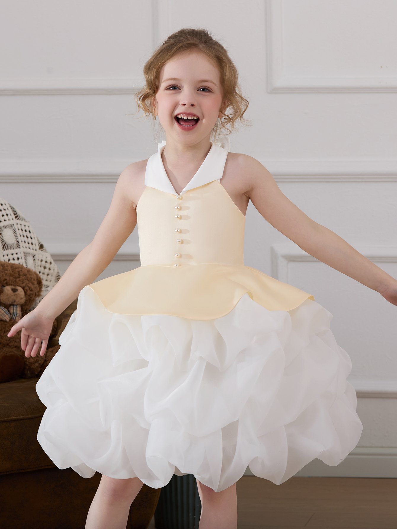 Girls Pearls Embellished Bow Detail A-Line Dress