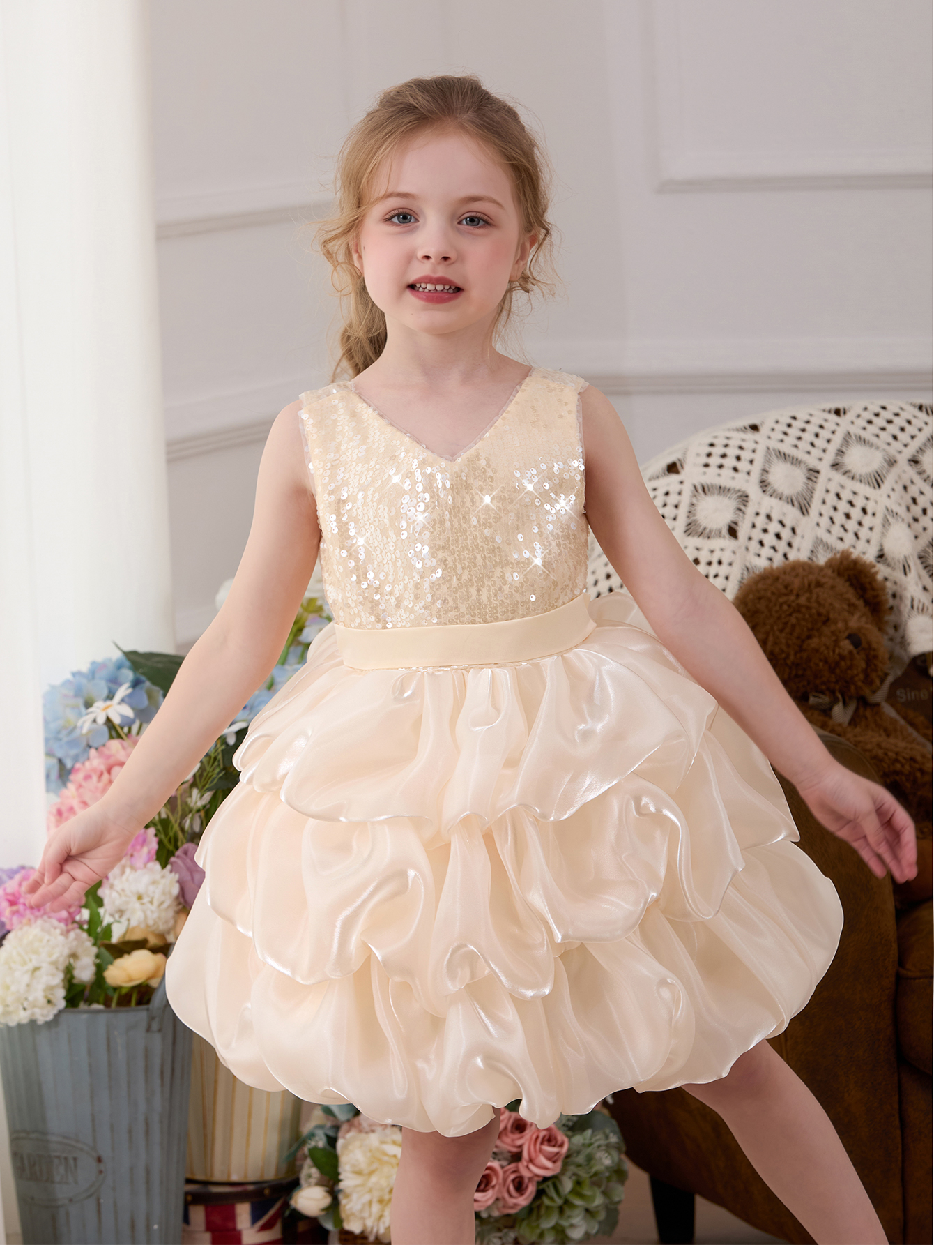 Gold Sequin A-Line Knee-Length Dress