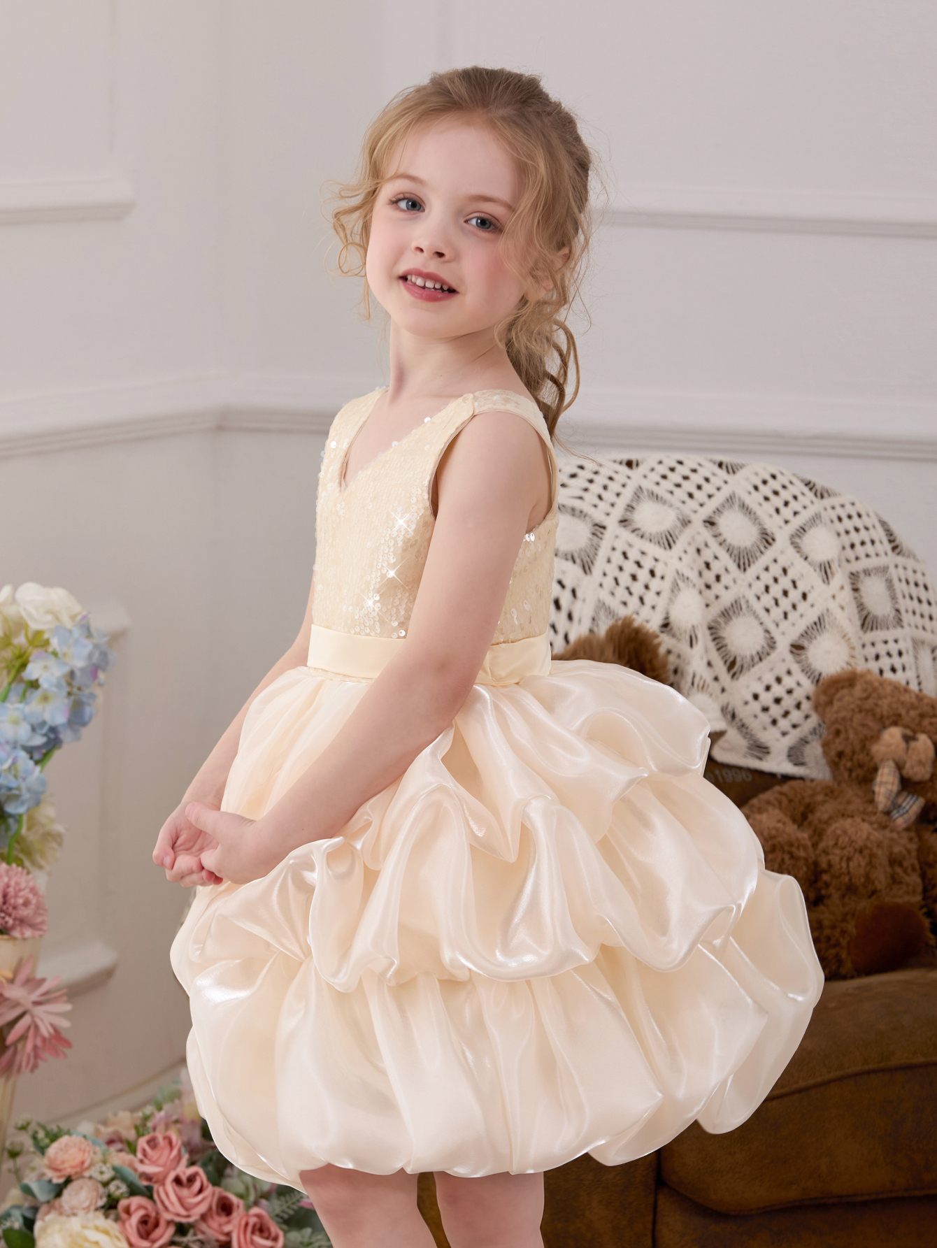 Gold Sequin A-Line Knee-Length Dress