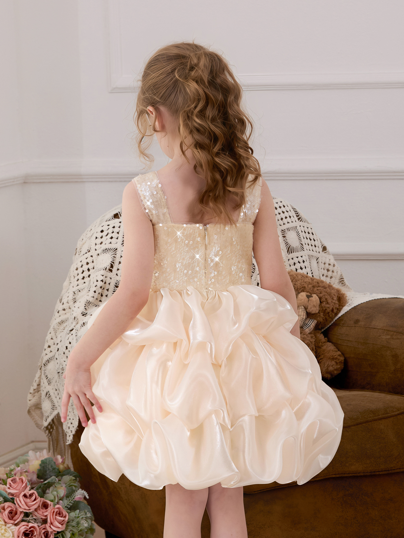 Gold Sequin A-Line Knee-Length Dress