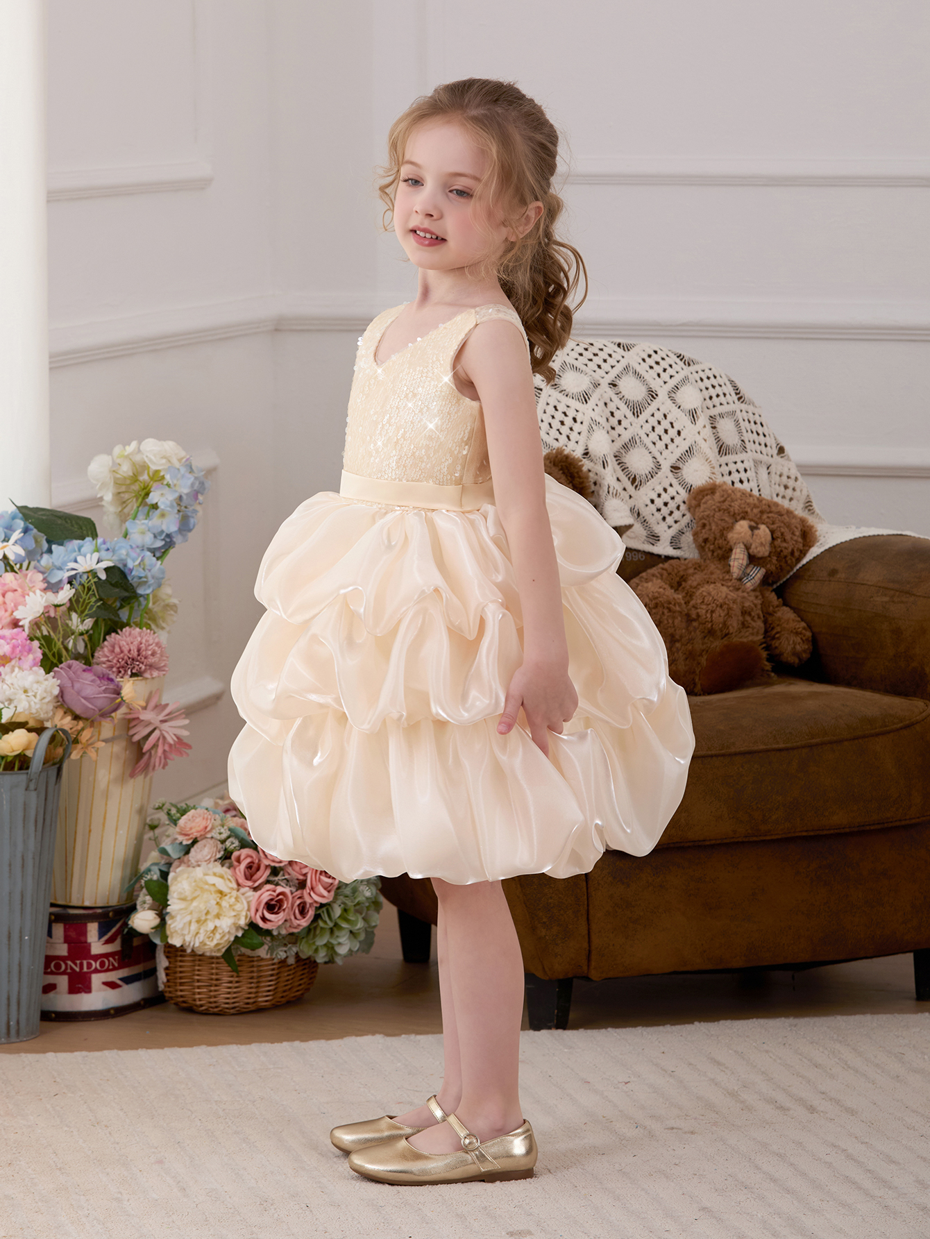 Gold Sequin A-Line Knee-Length Dress