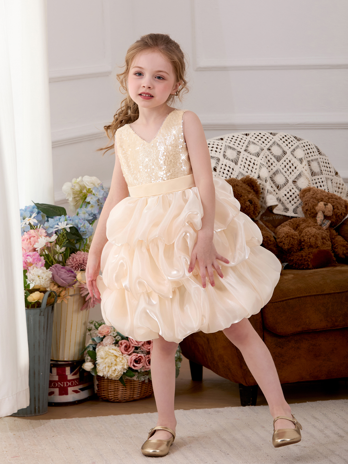 Gold Sequin A-Line Knee-Length Dress