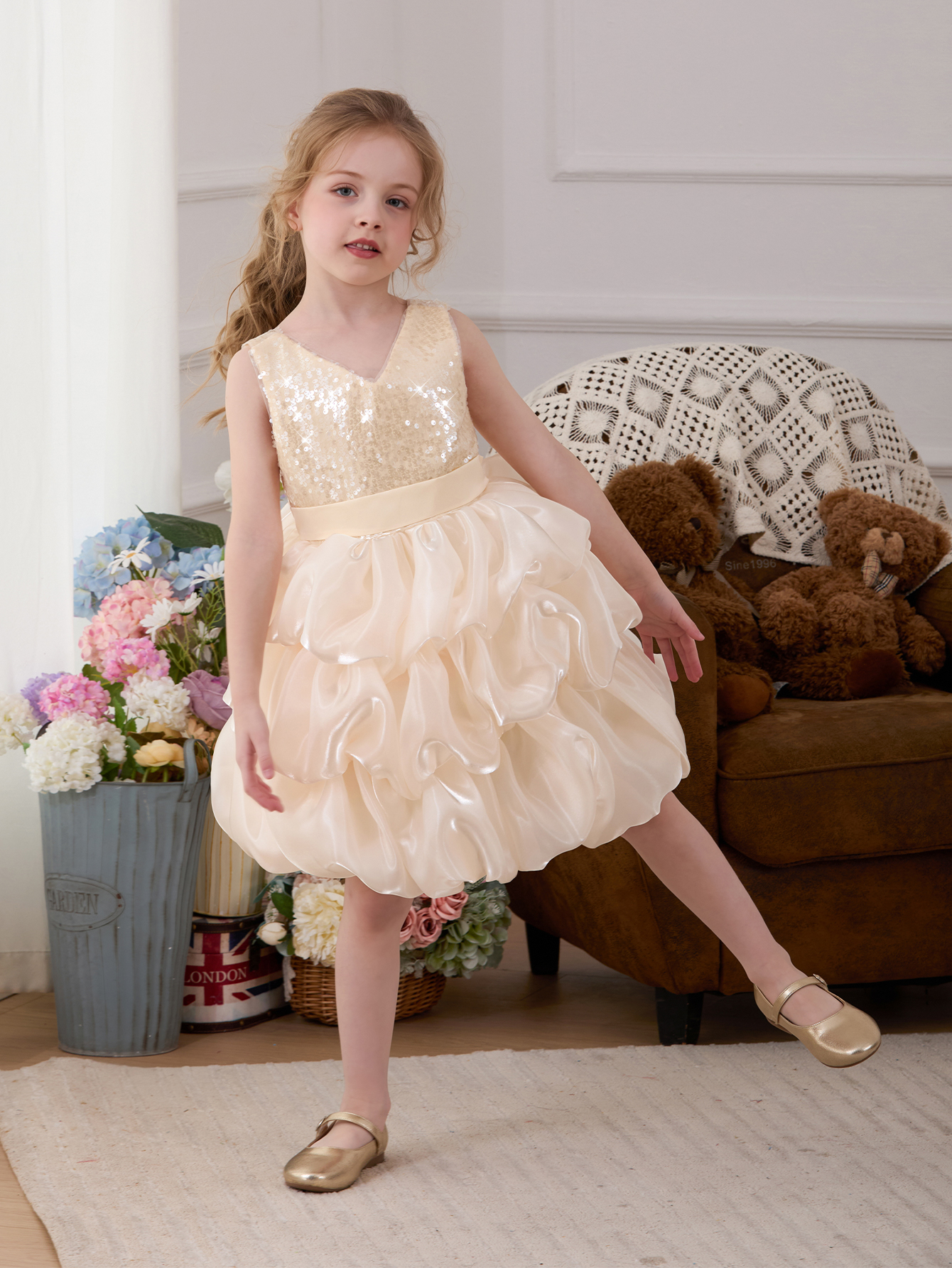 Gold Sequin A-Line Knee-Length Dress