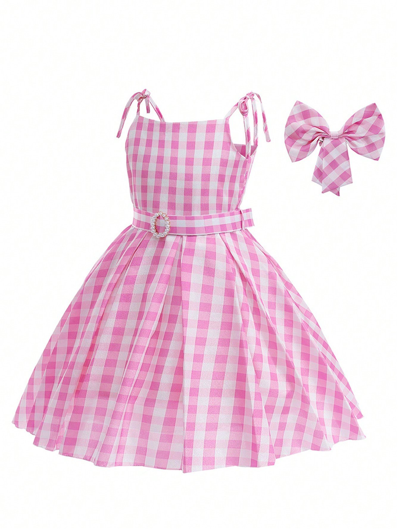 Pink Gingham A-Line Knee-Length Dress