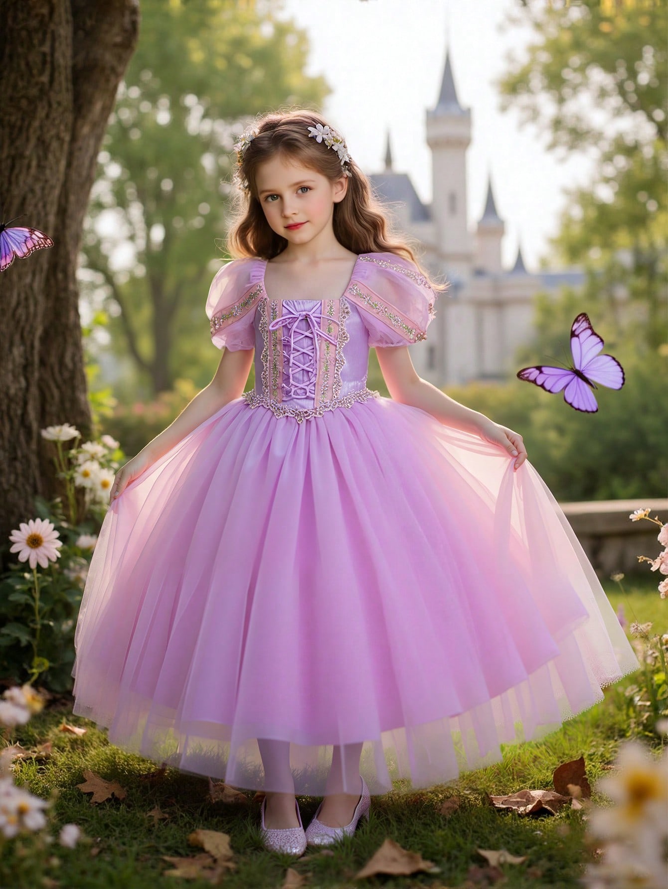 Girls Purple A-Line Knee-Length Princess Dress