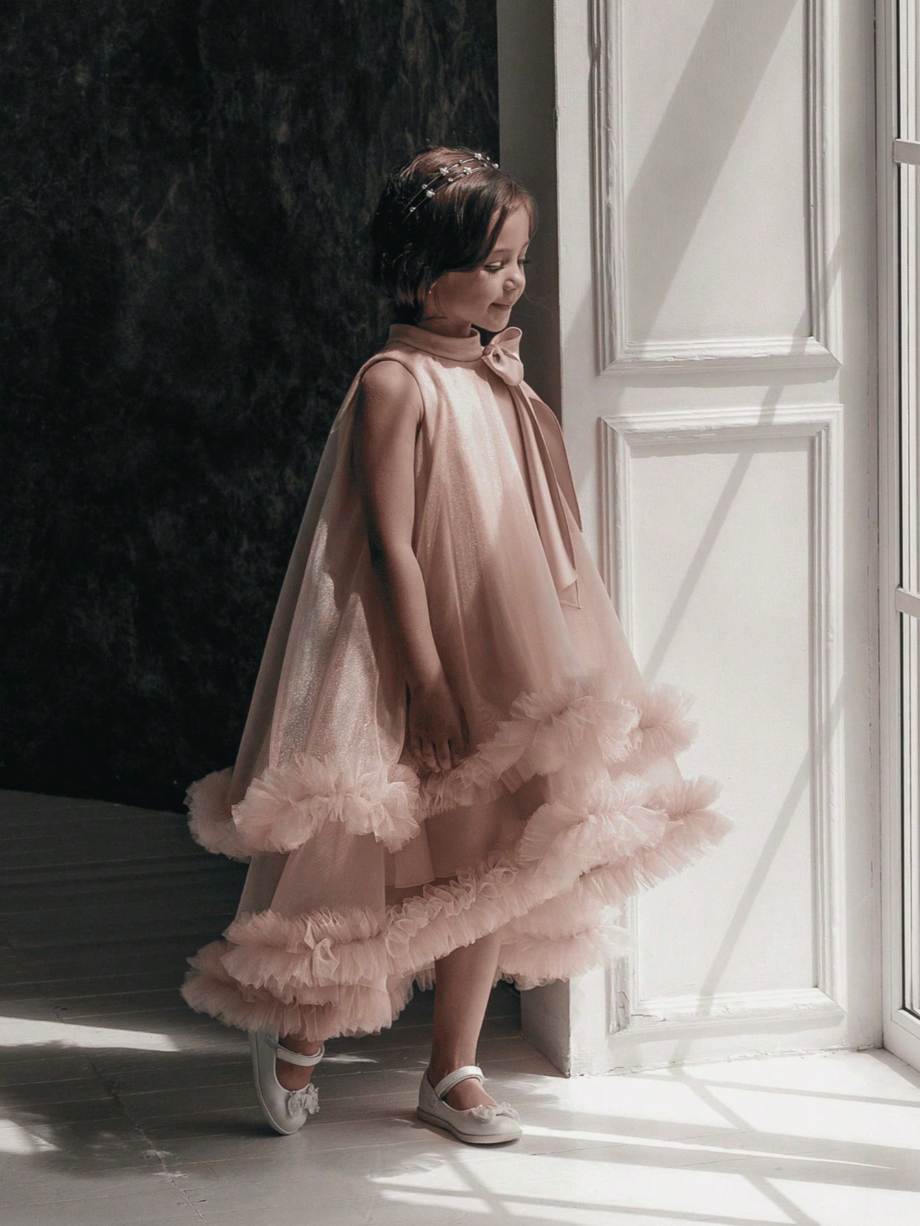 Girls Pink A-Line Knee-Length Ruffle Dress