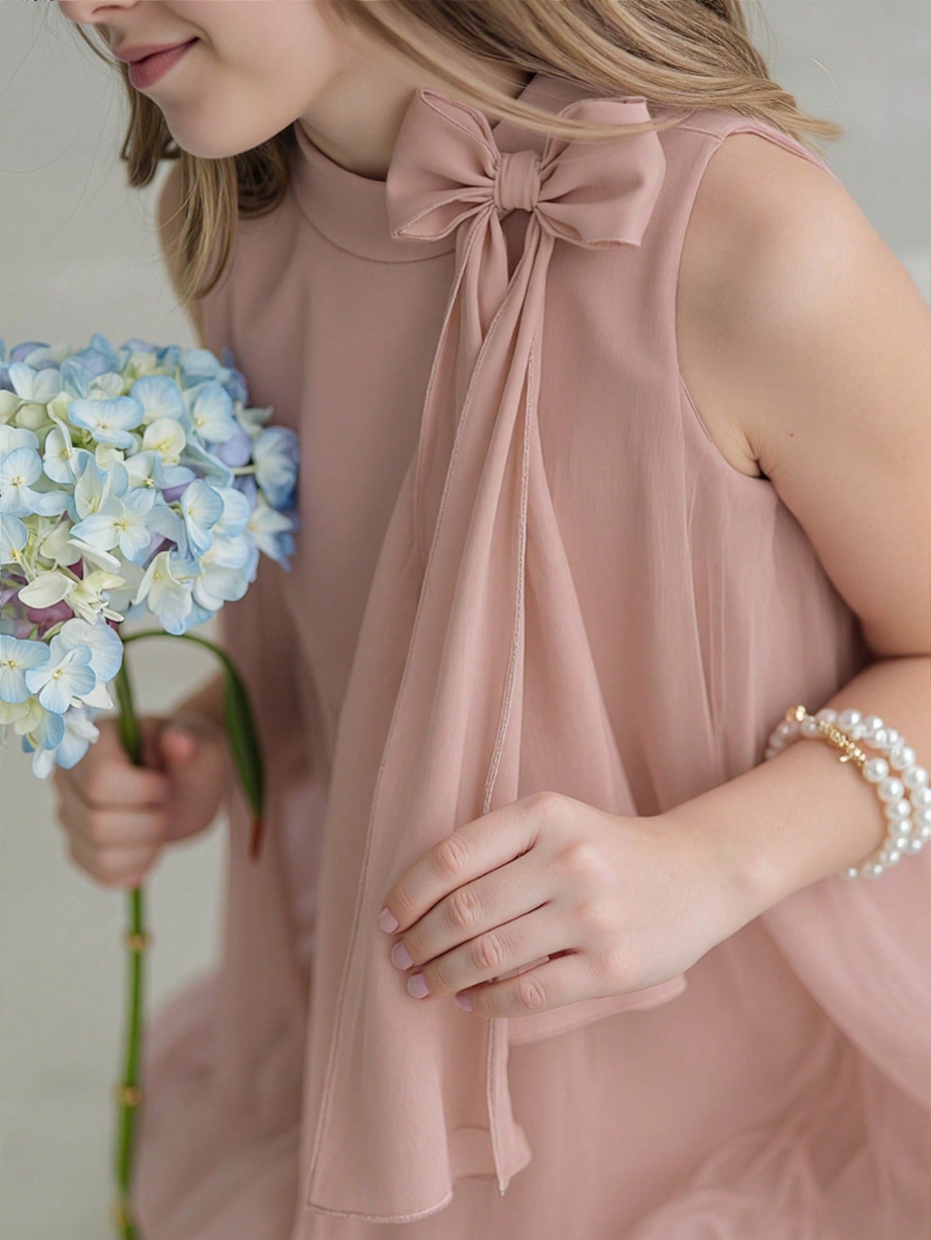 Girls Pink A-Line Knee-Length Ruffle Dress