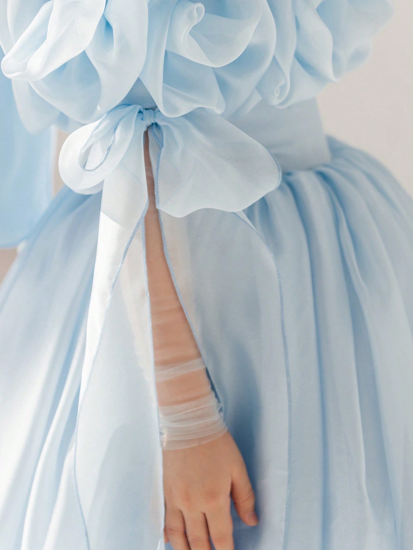 Girls Sky Blue Ruched Details A-Line Maxi Dress