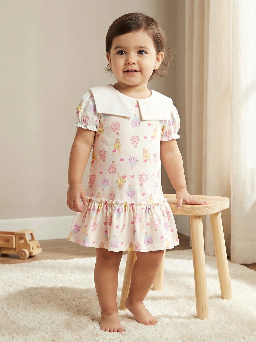Pack of 2 Short Sleeves Drop Waist Dress with Ice Cream Print