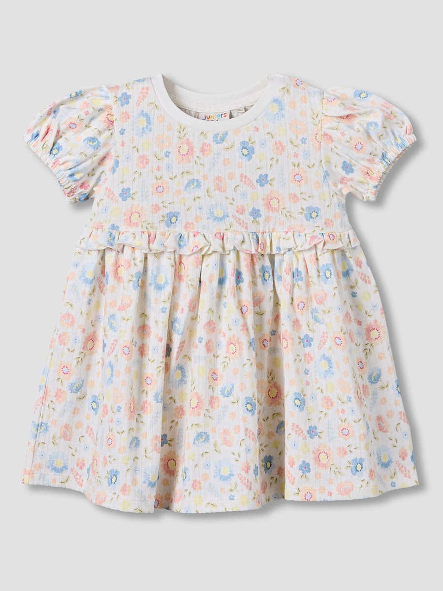 Round Neck Short Sleeves A-Line Dress with Floral Print