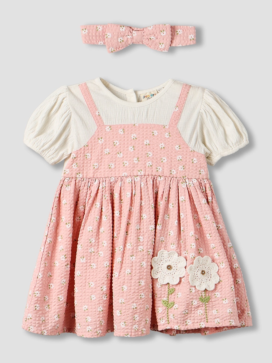 Round Neck Short Sleeve Knee Length Dress with Hairband