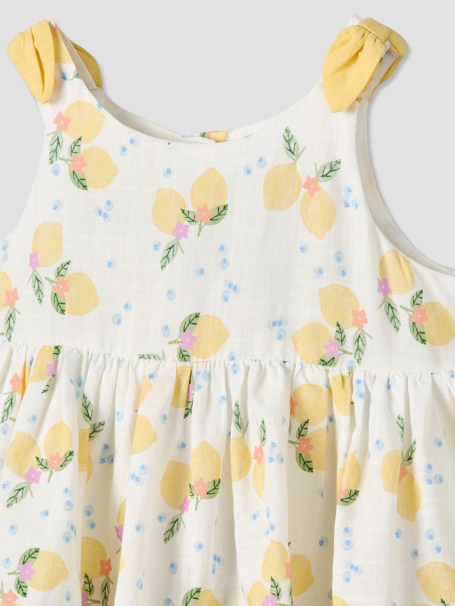 Round Neck Sleeveless A-Line Dress with Lemon Print