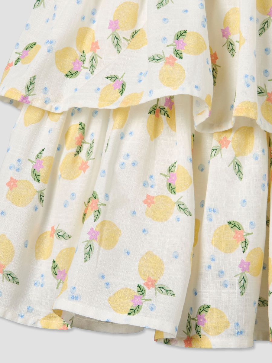 Round Neck Sleeveless A-Line Dress with Lemon Print