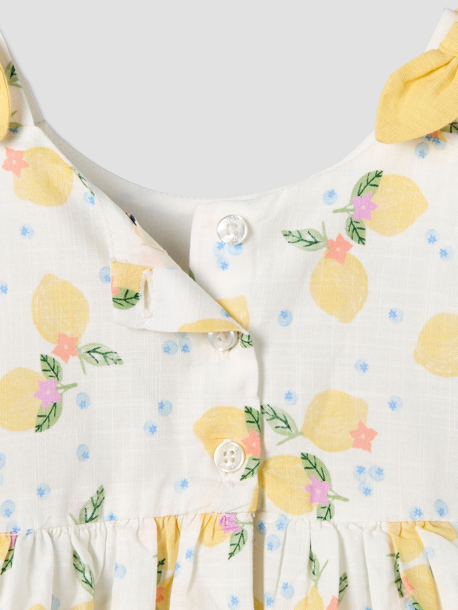 Round Neck Sleeveless A-Line Dress with Lemon Print