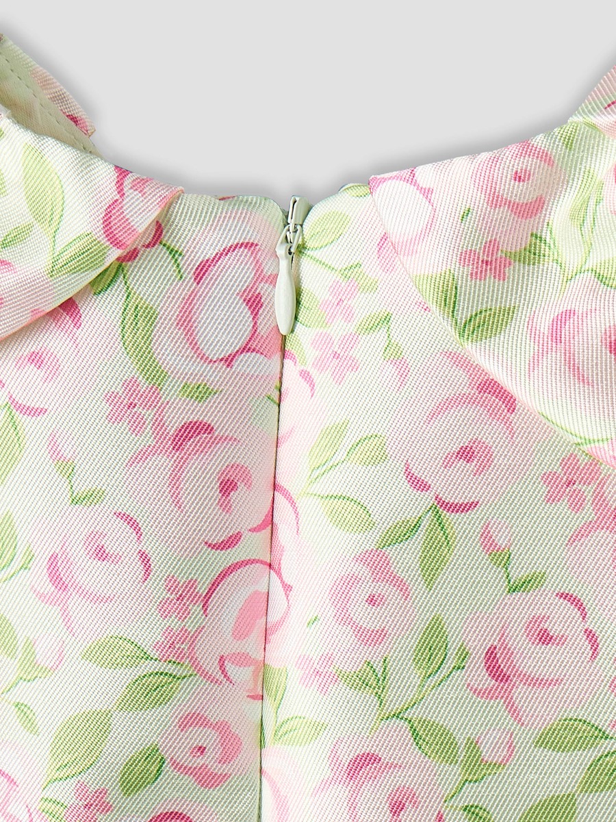 Round Neck Sleeveless A-Line Dress with Floral Print