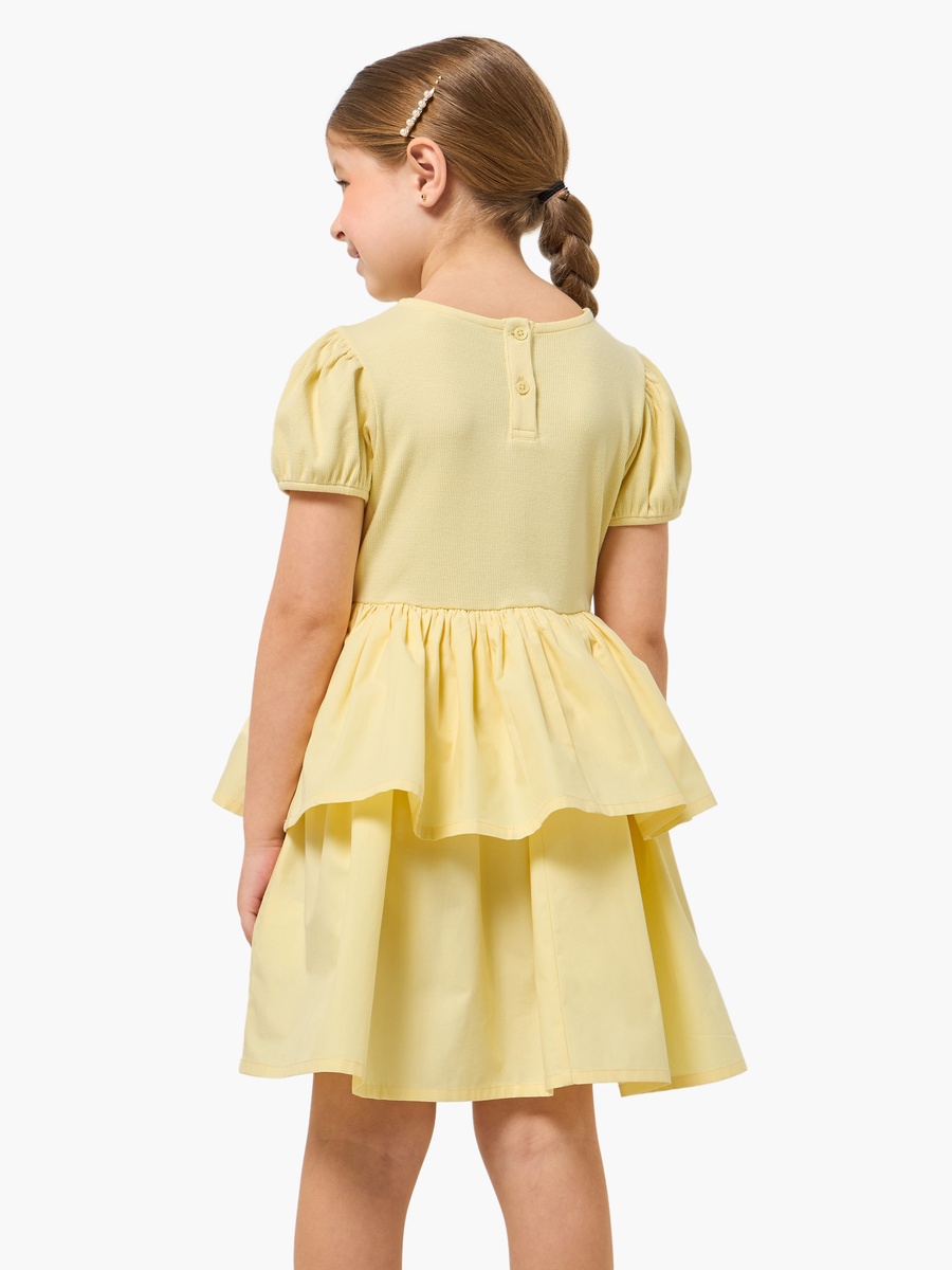 Round Neck Short Sleeves Knee Length Tiered Dress with Bow Detail
