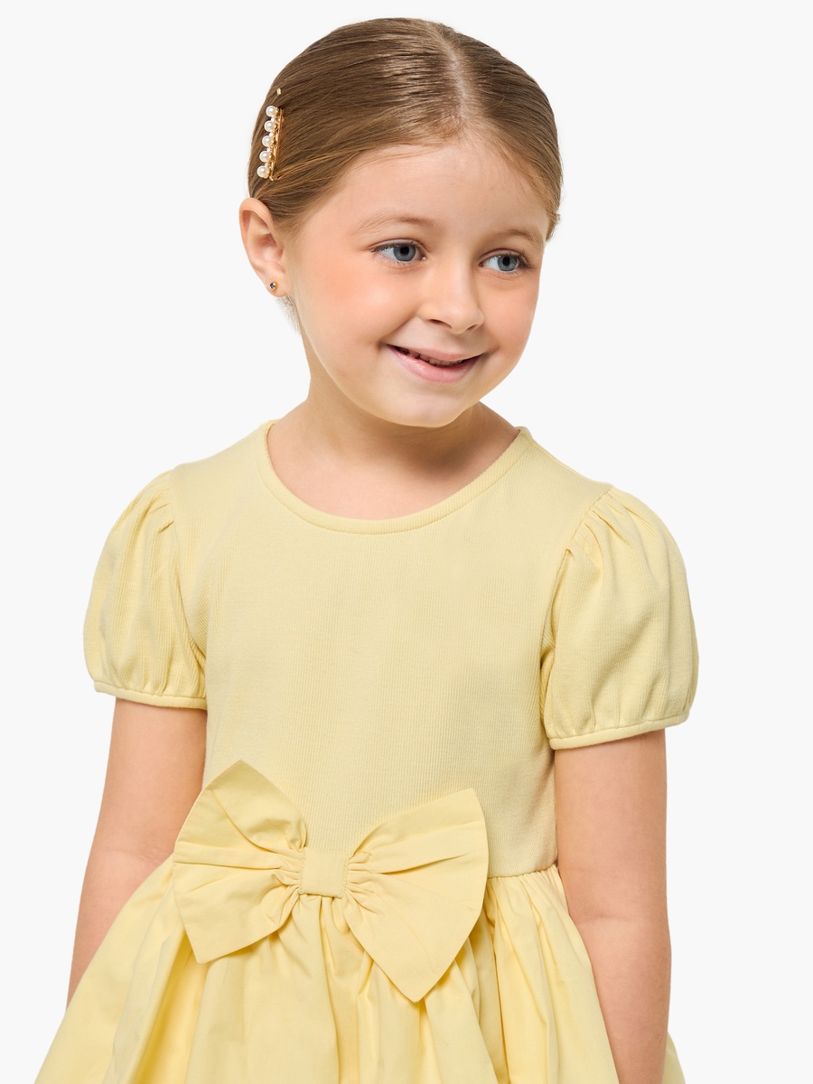 Round Neck Short Sleeves Knee Length Tiered Dress with Bow Detail
