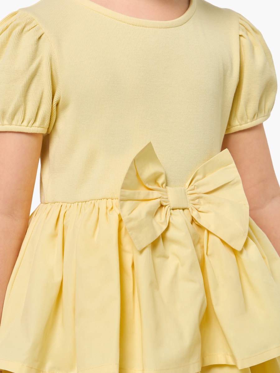 Round Neck Short Sleeves Knee Length Tiered Dress with Bow Detail
