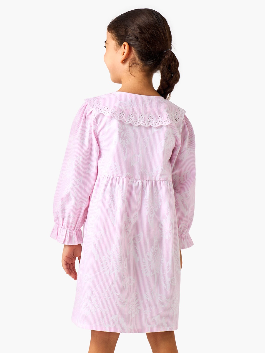 Cotton Peter Pan Collar Long Sleeves Night Dress with Schiffli Embroidery