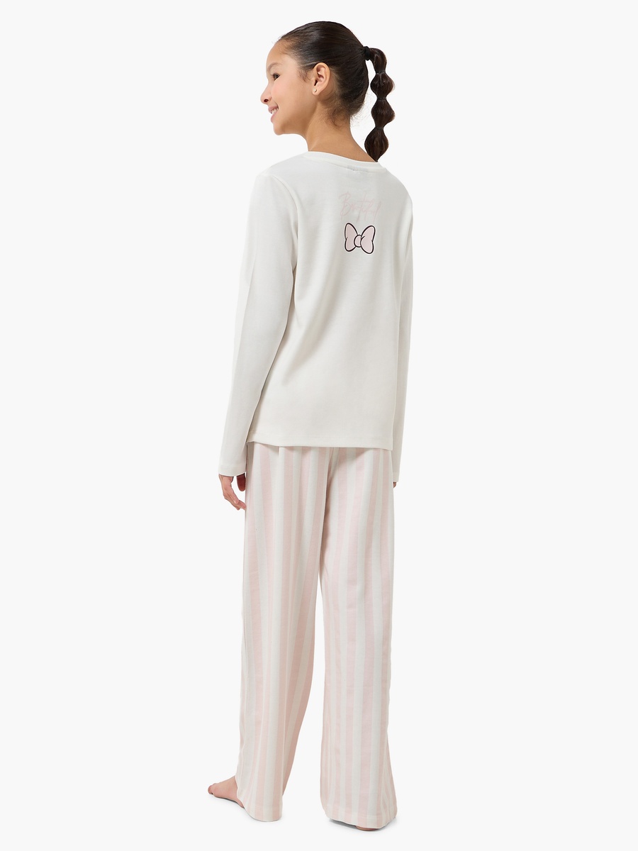 Cotton Crew Neck Long Sleeve Pyjama Set with Minnie Mouse Embroidery