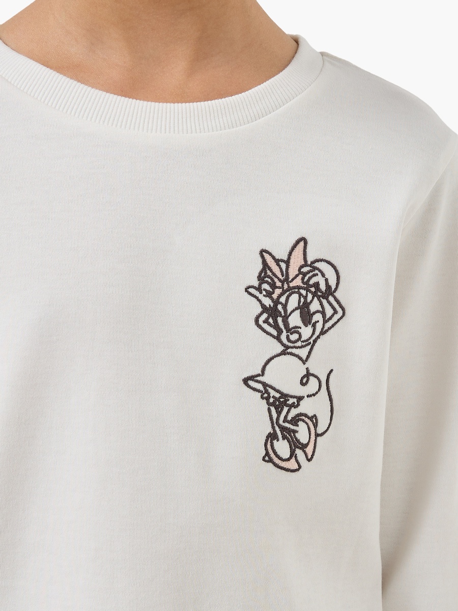 Cotton Crew Neck Long Sleeve Pyjama Set with Minnie Mouse Embroidery